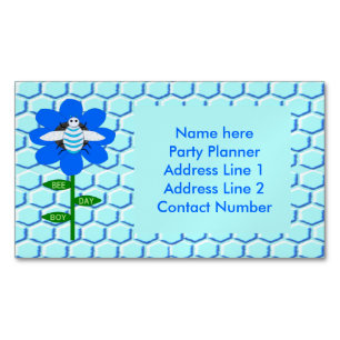 Happy Bee Day Boy Blue Birthday Bumblebee Custom Magnetic Business Card