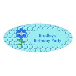 Happy Bee Day Boy Blue Birthday Bumblebee  Custom Name Tag