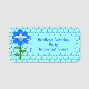 Happy Bee Day Boy Blue Birthday Bumblebee Custom Name Tag