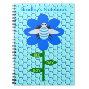 Happy Bee Day Boy Blue Birthday Bumblebee Custom Notebook