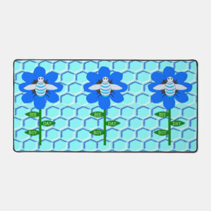 Happy Bee Day Boy Blue Birthday Bumblebee Desk Mat