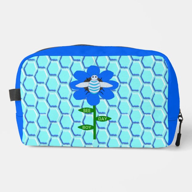 Happy Bee Day Boy Blue Birthday Bumblebee Dopp Kit (Front)