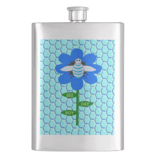Happy Bee Day Boy Blue Birthday Bumblebee Hip Flask