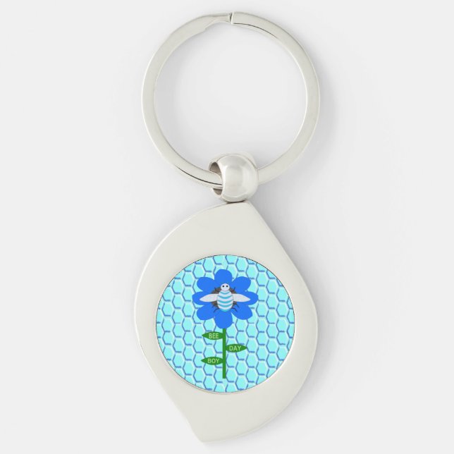 Happy Bee Day Boy Blue Birthday Bumblebee Key Ring (Front)