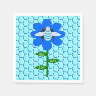 Happy Bee Day Boy Blue Birthday Bumblebee Napkin