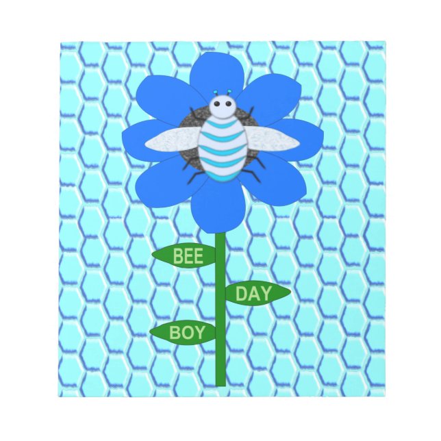 Happy Bee Day Boy Blue Birthday Bumblebee Notepad (Front)