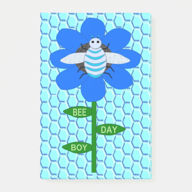 Happy Bee Day Boy Blue Birthday Bumblebee Post-it Notes (Front)