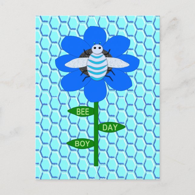 Happy Bee Day Boy Blue Birthday Bumblebee Postcard (Front)