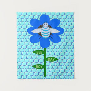 Happy Bee Day Boy Blue Birthday Bumblebee Tapestry