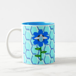 Happy Bee Day Boy Blue Birthday Bumblebee Two-Tone Coffee Mug
