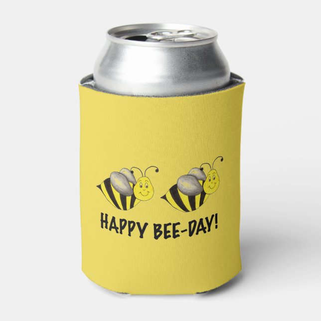 Happy Bee-Day Bumblebee Yellow Bumble Bee Birthday Can Cooler (Can Front)