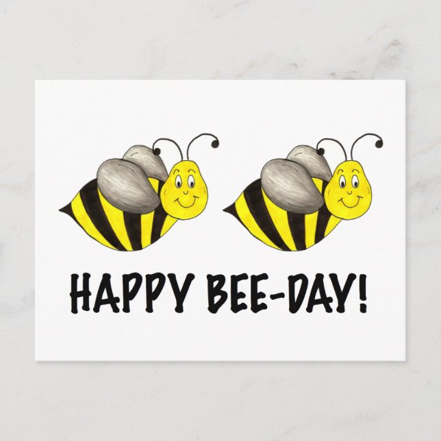 Happy Bee-Day Bumblebee Yellow Bumble Bee Birthday Postcard (Front)
