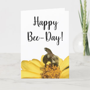 Happy Bee-Day Cute Bee on Flower Photo Birthday Card