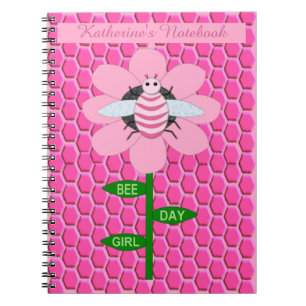 Happy Bee Day Girl Pink Birthday Bumblebee Custom Notebook
