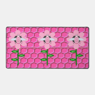 Happy Bee Day Girl Pink Birthday Bumblebee Desk Mat