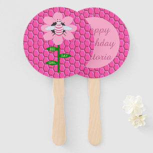 Happy Bee Day Girl Pink Birthday Bumblebee Hand Fan