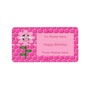 Happy Bee Day Girl Pink Birthday Bumblebee Label