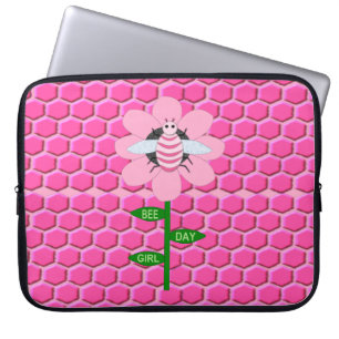 Happy Bee Day Girl Pink Birthday Bumblebee Laptop Sleeve