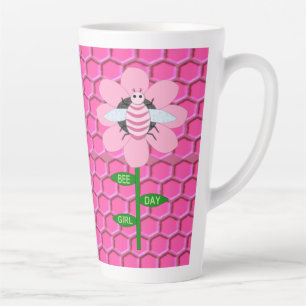 Happy Bee Day Girl Pink Birthday Bumblebee Latte Mug