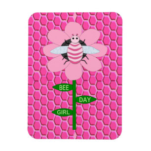 Happy Bee Day Girl Pink Birthday Bumblebee Magnet