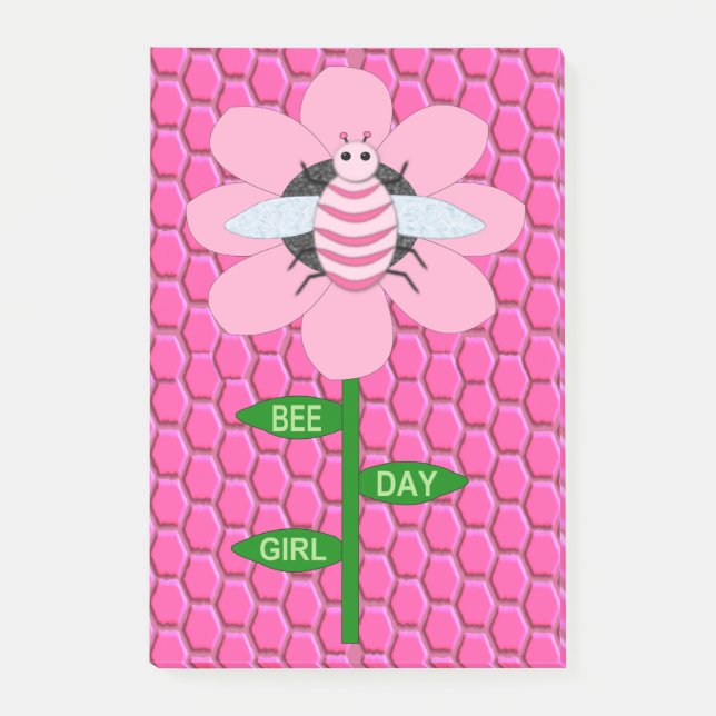 Happy Bee Day Girl Pink Birthday Bumblebee Post-it Notes (Front)