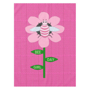Happy Bee Day Girl Pink Birthday Bumblebee Tablecloth