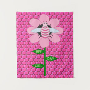 Happy Bee Day Girl Pink Birthday Bumblebee Tapestry