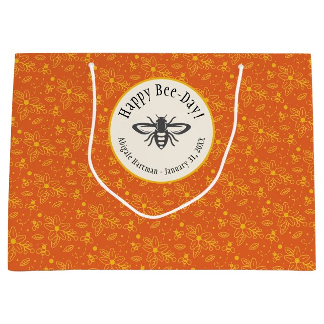 Happy Bee-Day Honey Bee Red Large Gift Bag (Front)