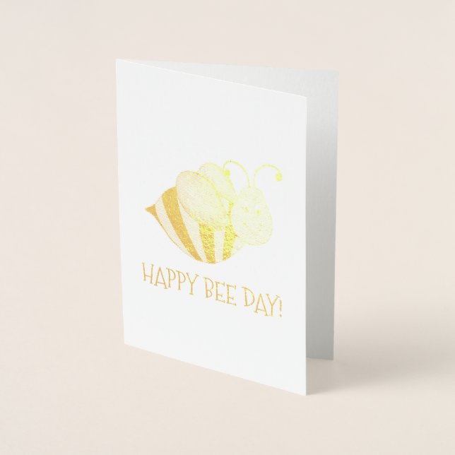 Happy Bee Day Striped Bumblebee Bday Birthday Foil Card (Front)