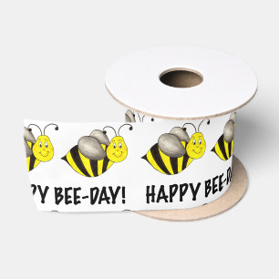 Happy BEE DAY Yellow Bee Bumblebee Birthday Ribbon Satin Ribbon