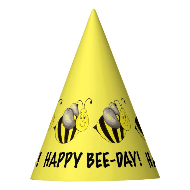 Happy Bee Day Yellow Bumblebee Birthday Bees Party Hat (Front)