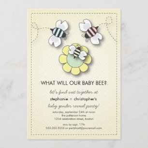Happy Bee Family Couples Baby Gender Reveal Party Invitation