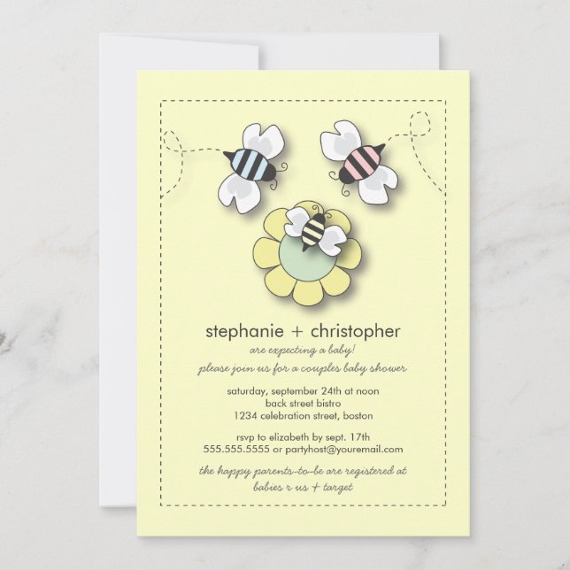 Happy Bee Family Couples Neutral Baby Shower Invitation (Front)