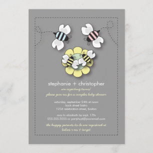 Happy Bee Family Couples Twins Baby Shower Invitation