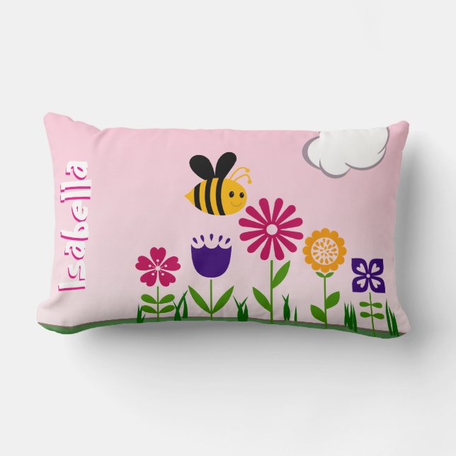 Happy Bee Flower Garden Personalised Lumbar Cushion (Front)