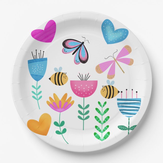 Happy Bee Garden Paper Plate (Front)