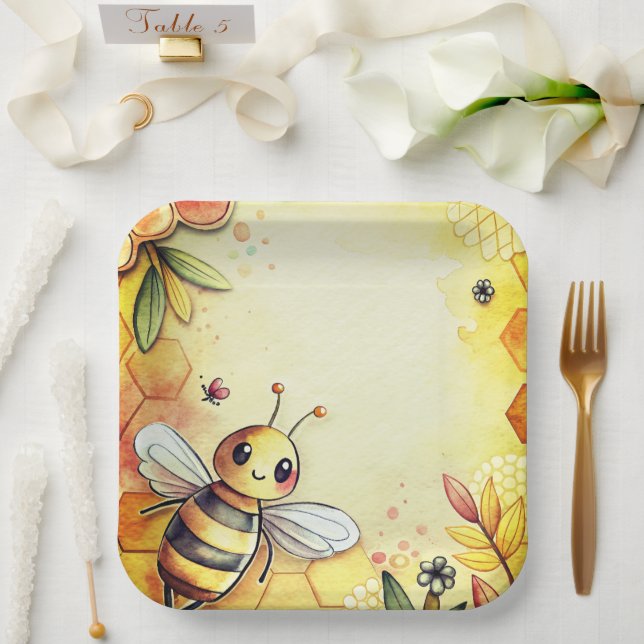 Happy Bee Honeycomb Bumblebee  Paper Plate (Wedding)