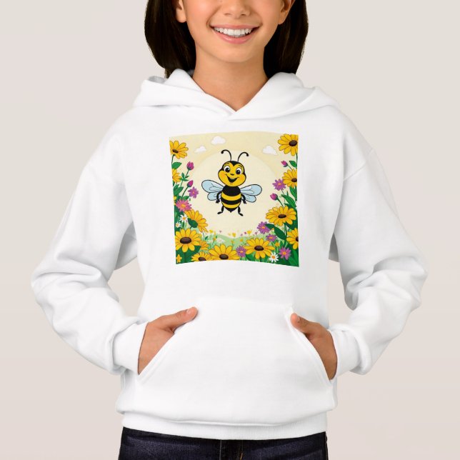 Happy Bee In Colourful  Flowers  (Front)