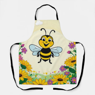 Happy Bee In Colourful  Flowers  Apron