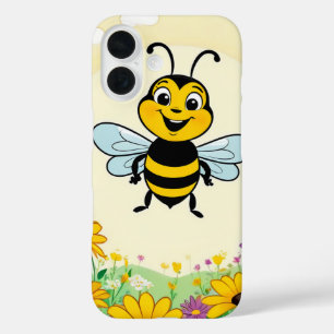 Happy Bee In Colourful Flowers iPhone 16 Case