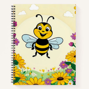 Happy Bee In Colourful Flowers Notebook
