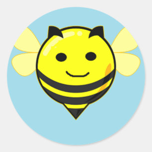 Happy bee on blue classic round sticker