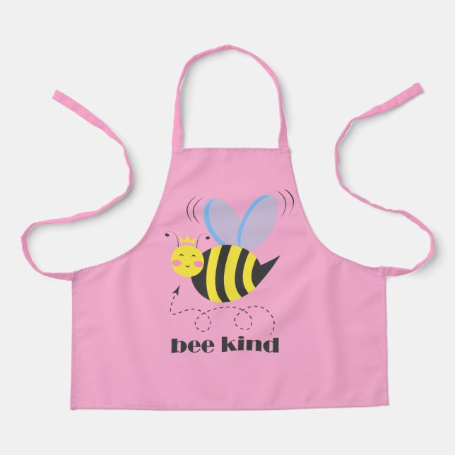 Happy bee princess with crown and slogan Bee Kind Apron (Front)