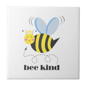 Happy bee princess with crown and slogan Bee Kind Ceramic Tile