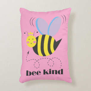 Happy bee princess with crown and slogan Bee Kind Decorative Cushion