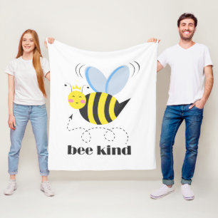Happy bee princess with crown and slogan Bee Kind Fleece Blanket
