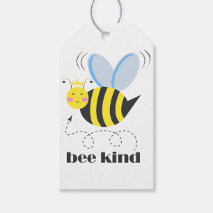 Happy bee princess with crown and slogan Bee Kind Gift Tags