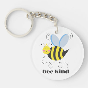 Happy bee princess with crown and slogan Bee Kind Key Ring