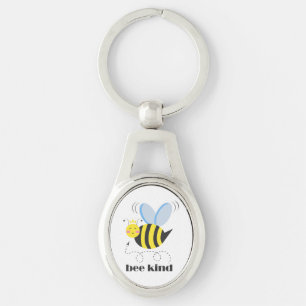 Happy bee princess with crown and slogan Bee Kind Key Ring