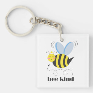 Happy bee princess with crown and slogan Bee Kind Key Ring